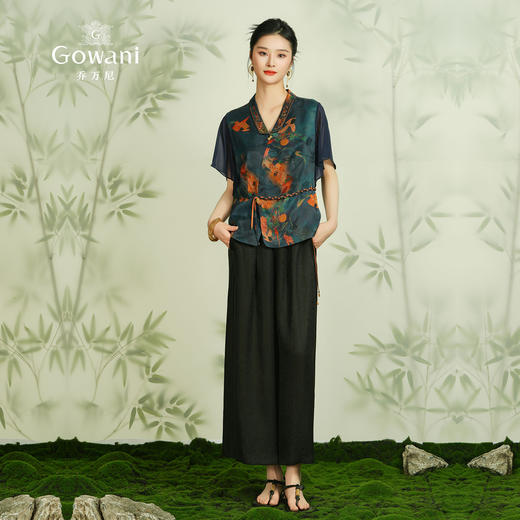 【幽兰天宫图】【香云纱】乔万尼真丝上衣重磅26mm桑蚕丝收腰设计短袖小衫ET2C283 商品图2