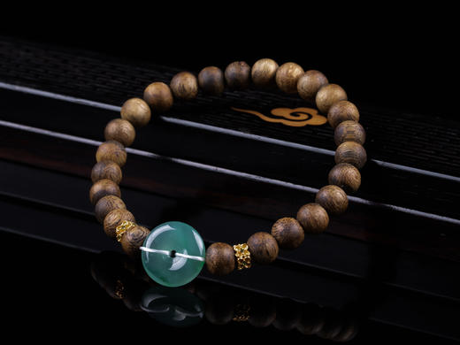 XY0203沉香+冰种翡翠平安扣手串 商品图7