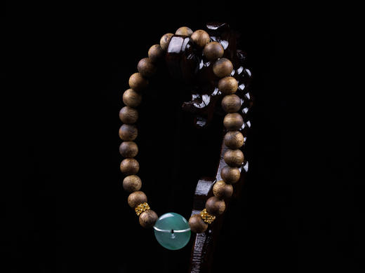 XY0203沉香+冰种翡翠平安扣手串 商品图8