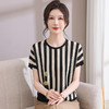 中年妈妈夏装洋气短袖小衫2025新款中老年女装薄款条纹冰丝上衣服 商品缩略图2