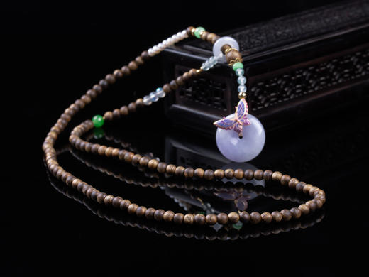 XY0284沉香+翡翠18K金镶紫罗兰平安扣吊坠 商品图4