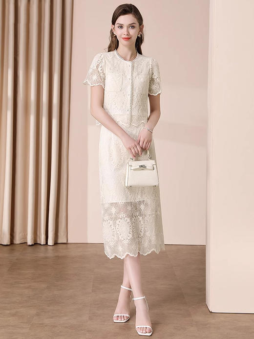 「自」全新升级【铂金会员293/天猫389/差价96】(99456)洛诗琳名媛气质蕾丝套装裙女夏季2025新款镂空绣花上衣半身裙两件套 商品图1