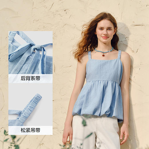 森马衬衫女无袖设计感蝴蝶结可爱2025夏新款花苞肌理上衣吊带法式 商品图3