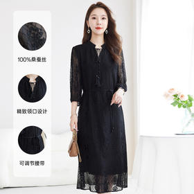 QS-82501031【5A桑蚕丝】中大淑女装100%真丝绣花连衣裙立领收腰中长裙子1031