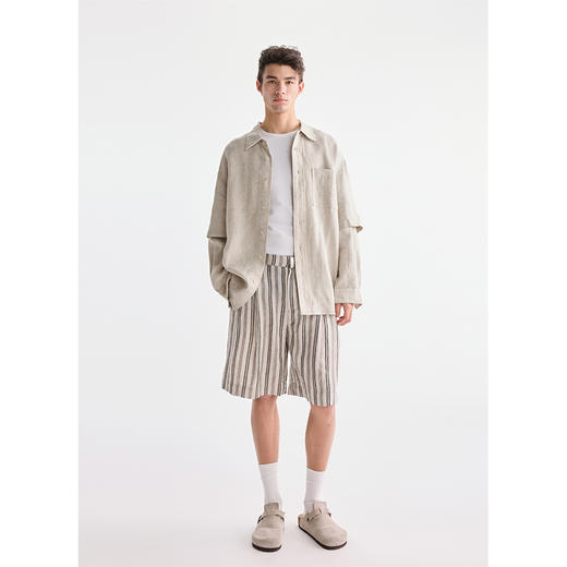 棉仓3631004001-【岛屿诗篇】重磅纯亚麻宽松可调节长短袖衬衫 商品图2