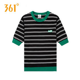 361度联名款2025夏季新品女子加菲猫透气条纹套头衫圆领T恤女562529123-4
