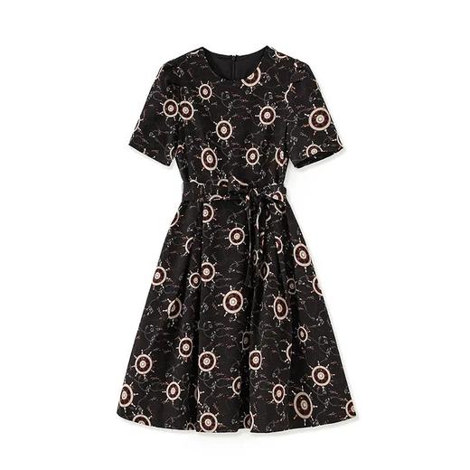 「高货wl」全新升级【铂金会员293/天猫399/差价106】(94710)洛诗琳气质印花双绉雪纺连衣裙2025夏季罗盘印花圆领显瘦裙94710 商品图4