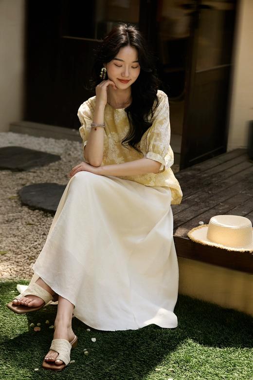 茉香花风浅剪纸印花灯笼袖雪纺上衣 商品图7