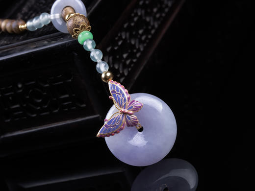 XY0284沉香+翡翠18K金镶紫罗兰平安扣吊坠 商品图1