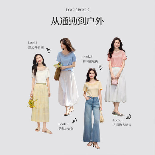 【专属特价】熙世界蕾丝花边圆领白色T恤女士设计感短袖体恤上衣2025夏日新款 商品图3