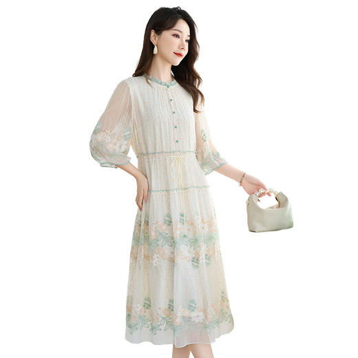 QS-82599696【定位激光绣花】彩色绣花中长款淑女裙夏新100%桑蚕丝连衣裙9696 商品图4