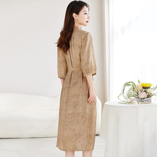 QS-82599532【真丝亚麻】新中式立领复古气质中长裙炒色桑蚕丝连衣裙女9532 商品图3