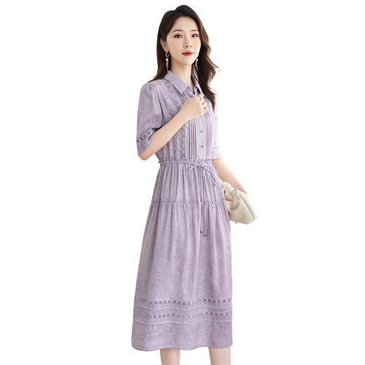 QS-82599560【夏季爆款】丝麻混纺桑蚕丝连衣裙夏遮肉显瘦大码亚麻中长裙9560 商品图4