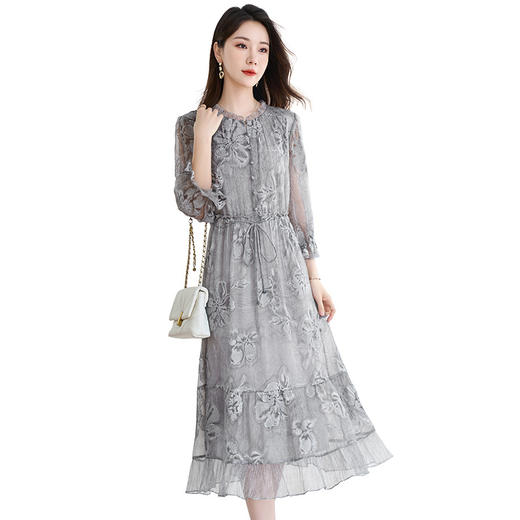 QS-82599372【100%桑蚕丝】达人直播重工绣花中长裙炒色桑蚕丝连衣裙女9372 商品图4