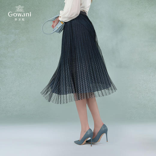 乔万尼夏季新品蓝色渐变网纱压褶半身裙松紧A字裙EI2D771 商品图4