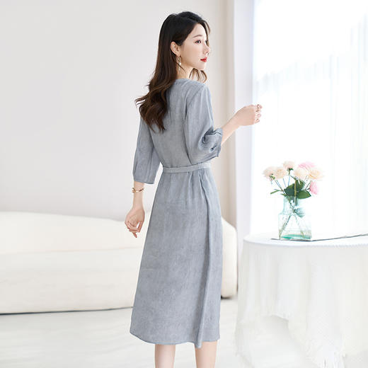QS-82599526【真丝亚麻】清凉夏季新款桑蚕丝连衣裙女原创炒色亚麻中长裙9526 商品图3
