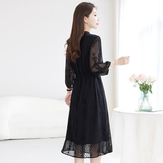 QS-82501031【5A桑蚕丝】中大淑女装100%真丝绣花连衣裙立领收腰中长裙子1031 商品图3