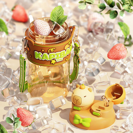 【豚豚玩趣，双饮太空杯】卡皮巴拉豚豚吸管杯 男女孩大容量水杯 儿童学生上学耐高温杯子-QQ 商品图3