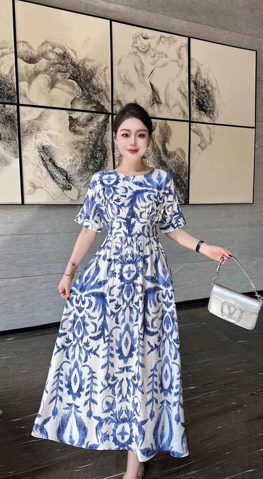 SZ2S73_蓝采和色_青连衣裙_夏季_圆领短袖系带收腰_高级女装_BERNIEELEN 伯妮斯茵 商品图1