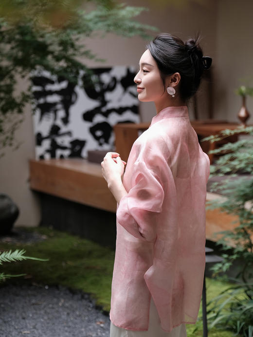 盛唐牡丹| 炒色真丝欧根缎对襟外套-粉色(售完不补) 商品图2