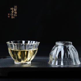 暗香疏影/玲川杯 条纹品杯玻璃茶具品茗杯小杯子主人杯迷你小号花瓣功夫茶茶杯