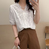 2025夏季法式气质拼接白色全棉蕾丝刺绣花边V领短袖上衣！ 商品缩略图3