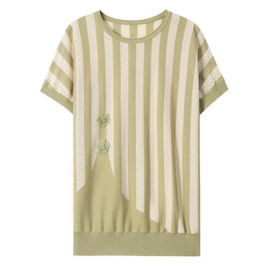 中年妈妈夏装洋气短袖小衫2025新款中老年女装薄款条纹冰丝上衣服 商品图4