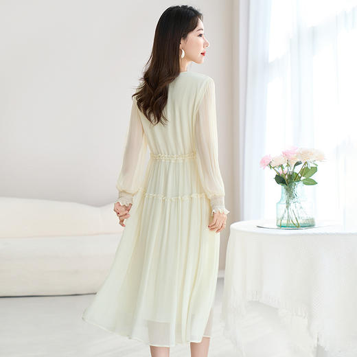 QS-82599788【减龄显瘦】100%桑蚕丝中长裙文艺气质修身V领真丝连衣裙9788 商品图3