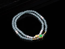 XY0277辣绿翡翠葫芦+珍珠小米珠手链