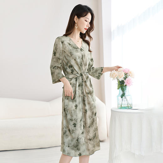 QS-82598850【细腻柔滑】夏季丝粘弹力缎印花中长裙21.9%桑蚕丝连衣裙女8850 商品图1