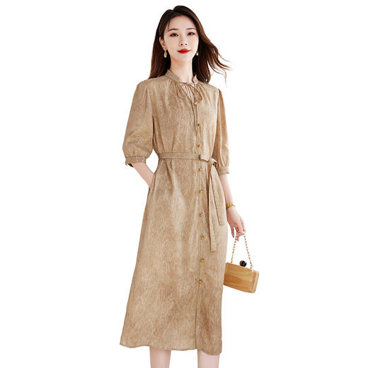 QS-82598928【丝麻炒色】轻国风新中式立领气质减龄连衣裙桑蚕丝连衣裙8928 商品图4
