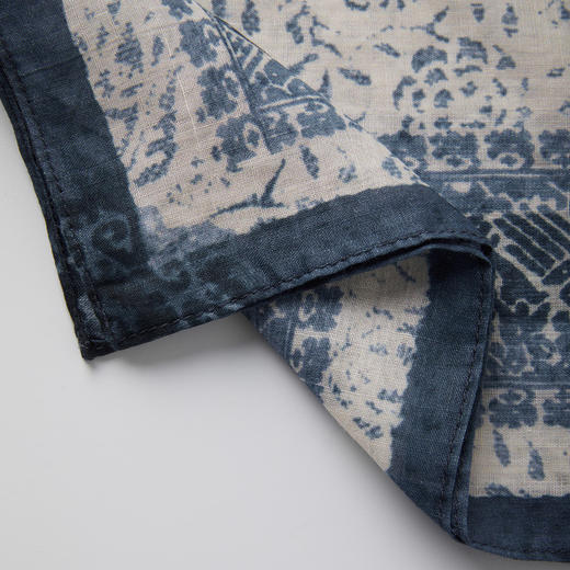 ROMI STUDIO民族度假风100%苎麻蓝染工艺印花方形丝巾 RWCLPJ2759【发货时效25天】 商品图3