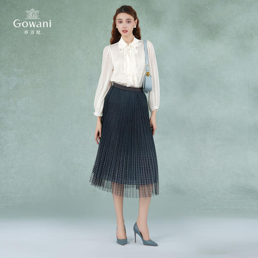 乔万尼夏季新品蓝色渐变网纱压褶半身裙松紧A字裙EI2D771 商品图1