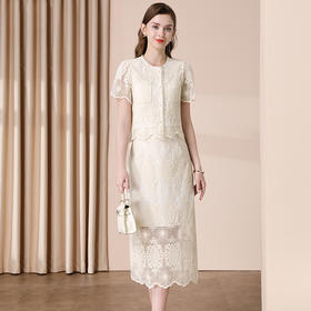 「自」全新升级【铂金会员293/天猫389/差价96】(99456)洛诗琳名媛气质蕾丝套装裙女夏季2025新款镂空绣花上衣半身裙两件套