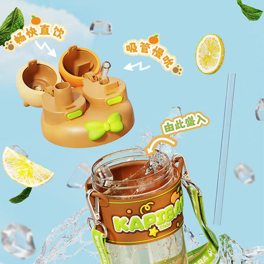 【豚豚玩趣，双饮太空杯】卡皮巴拉豚豚吸管杯 男女孩大容量水杯 儿童学生上学耐高温杯子-QQ 商品图1