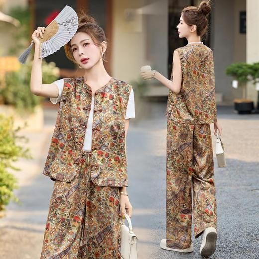 新中式国风刺绣花色套装，时尚洋气马甲阔腿裤三件套潮HR-ASLZ2596 商品图2