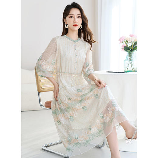QS-82599696【定位激光绣花】彩色绣花中长款淑女裙夏新100%桑蚕丝连衣裙9696 商品图3