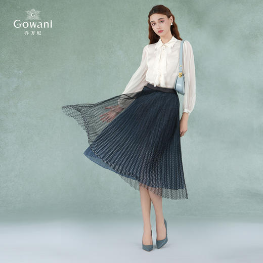 乔万尼夏季新品蓝色渐变网纱压褶半身裙松紧A字裙EI2D771 商品图2