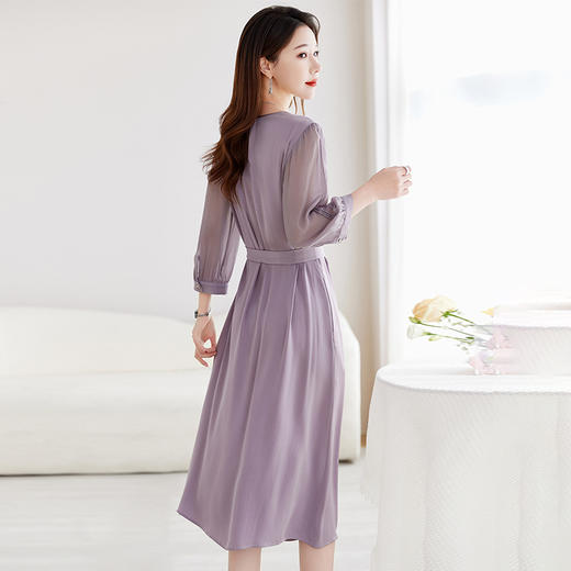 QS-82599130【紫色韵味】91.8%桑蚕丝弹力双乔连衣裙收腰通勤显瘦礼服裙9130 商品图3