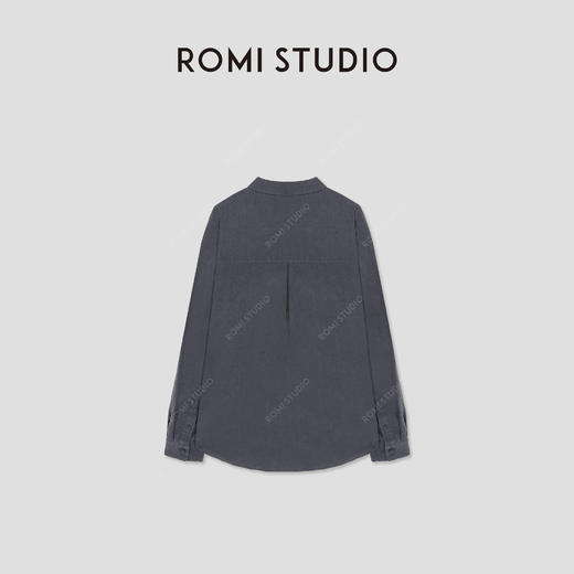ROMI STUDIO复古蓝100%亚麻宽松翻领衬衣/砂洗加软做旧RWCSSM1677 商品图1
