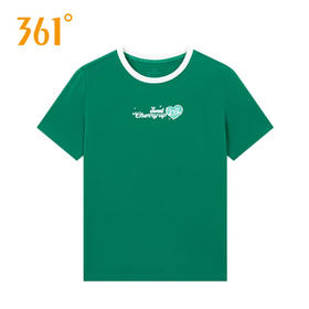 361度上衣女2025夏季新款图案印花透气薄款圆领短袖T恤衫女款562529117-3