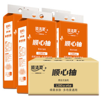 顺清柔顺心抽4层320抽*4提（175*155mm） 悬挂式抽取式面巾纸整箱销售 /家庭清洁/纸品 /清洁纸品 /抽纸 商品图3