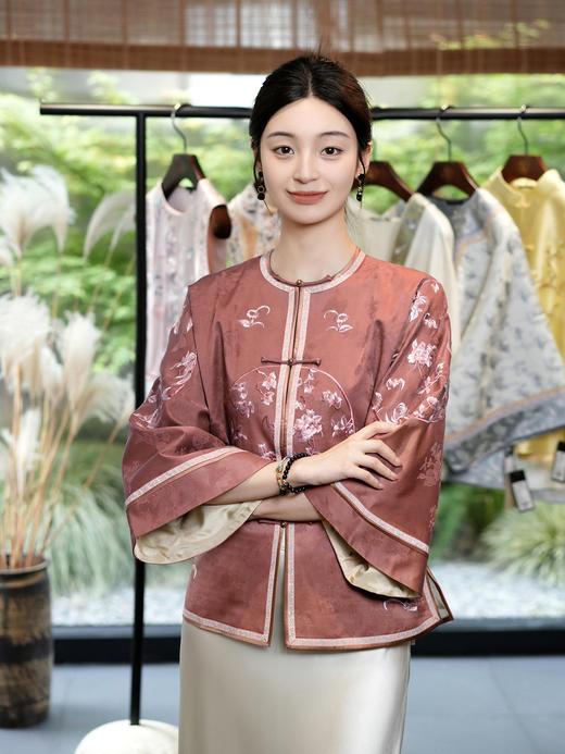 盛唐牡丹 |三经绞罗底香云纱手推绣外套 商品图0