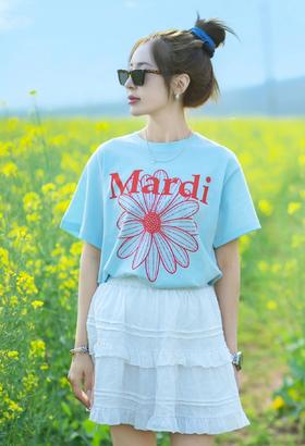 韩国订单夏日态度雏菊花字母纯棉T