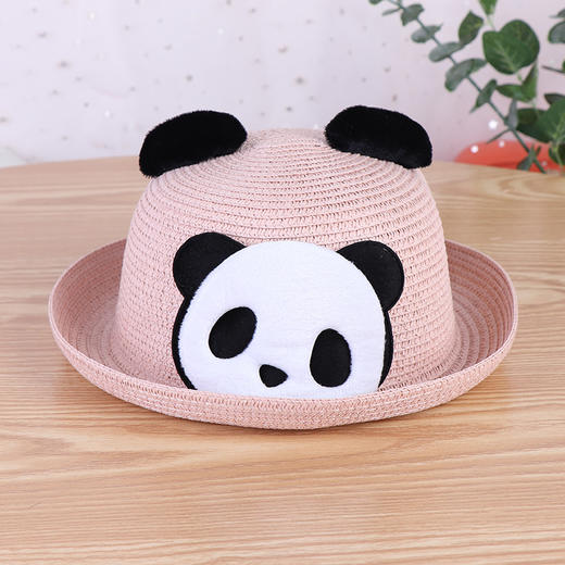 【敲可爱！亲子防晒帽子】春夏季新款卷边草帽男女卡通造形出游熊猫帽韩版旅游景点帽子。ry 商品图3