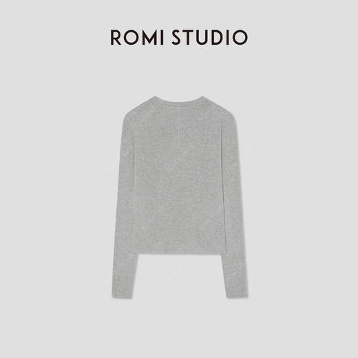 ROMI STUDIO 极简花纱灰亨利领长袖T恤/轻盈柔软弹力 RW24WST1402 商品图1