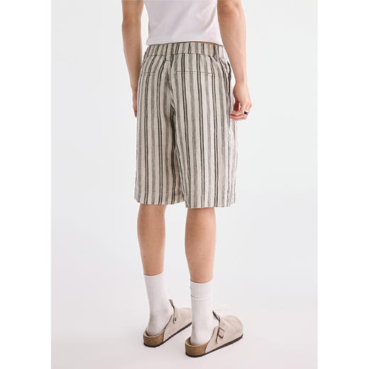 棉仓3621018005-【南法假日】双褶雨露麻直筒松紧腰休闲短裤 商品图1