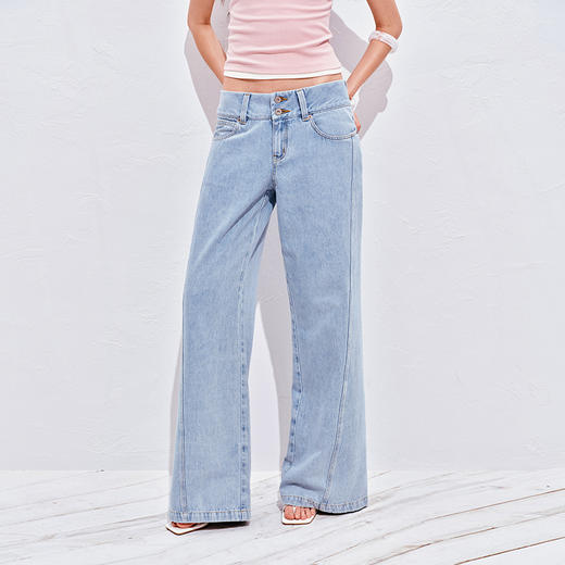NUTH浅冰蓝复古水洗直筒阔腿宽松牛仔裤女 商品图0