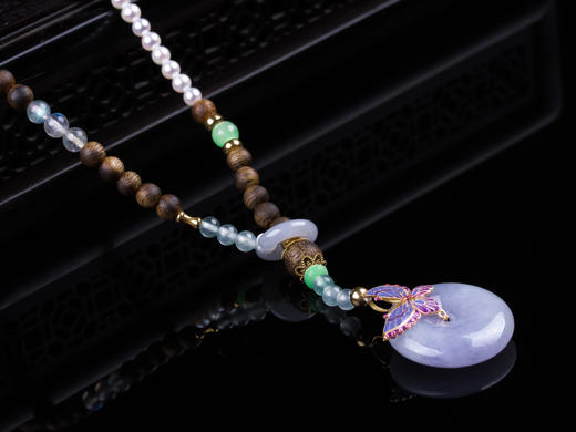 XY0284沉香+翡翠18K金镶紫罗兰平安扣吊坠 商品图7