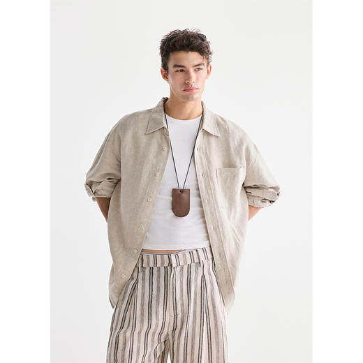 棉仓3631004001-【岛屿诗篇】重磅纯亚麻宽松可调节长短袖衬衫 商品图0